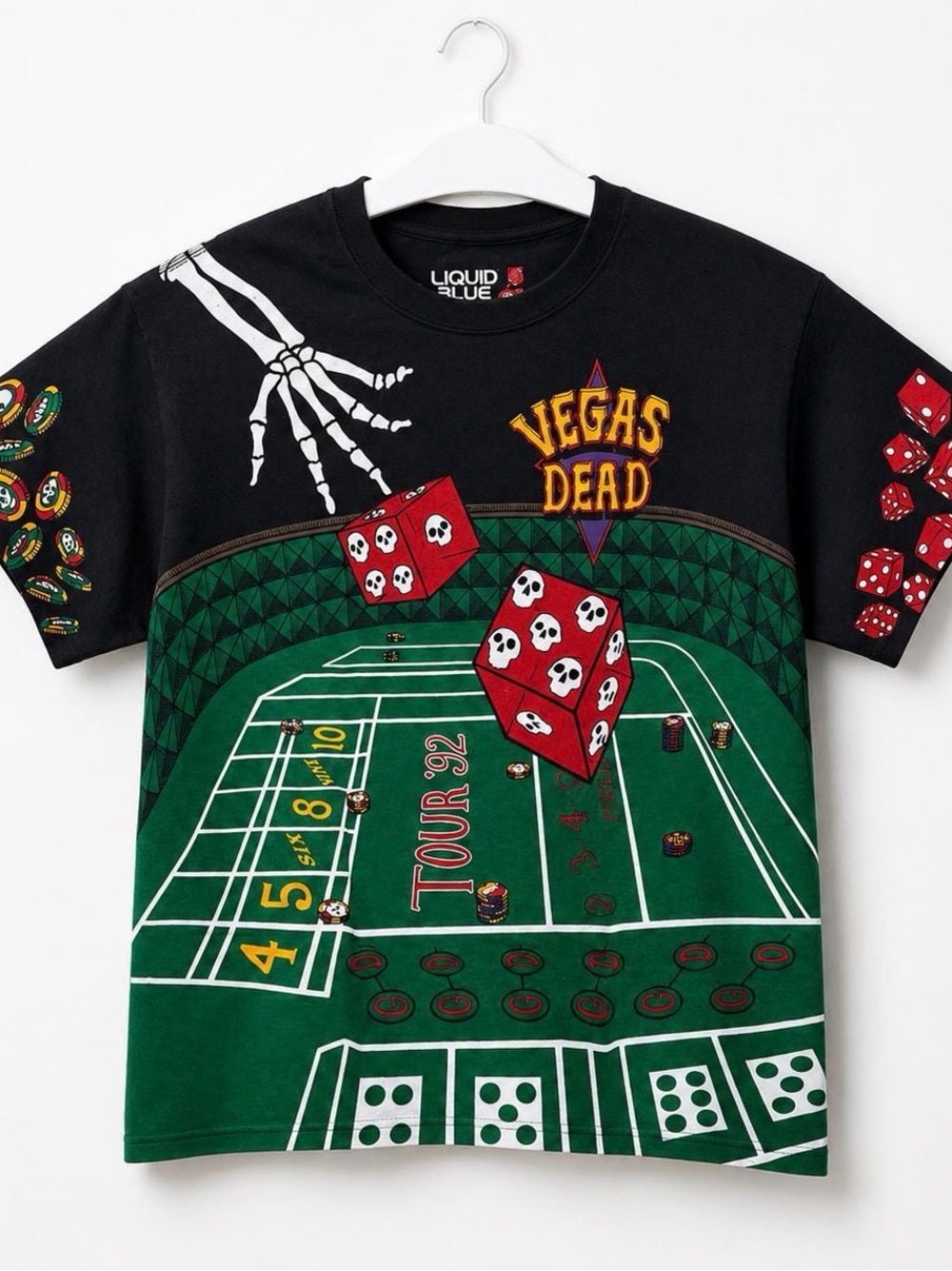 Liquid Blue Grateful Dead Vintage Vegas Dead Skeleton Dice Casino T-Shirt